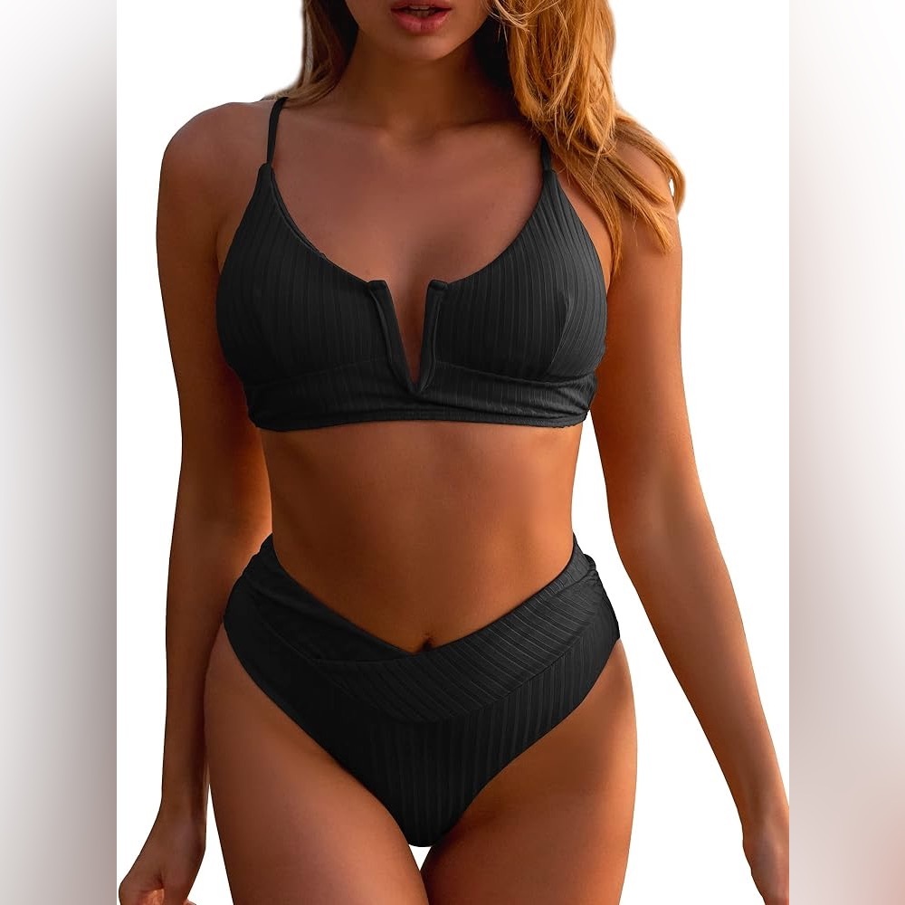 Crossover Ribbed 2 Piece Bathing Suit V-Wired